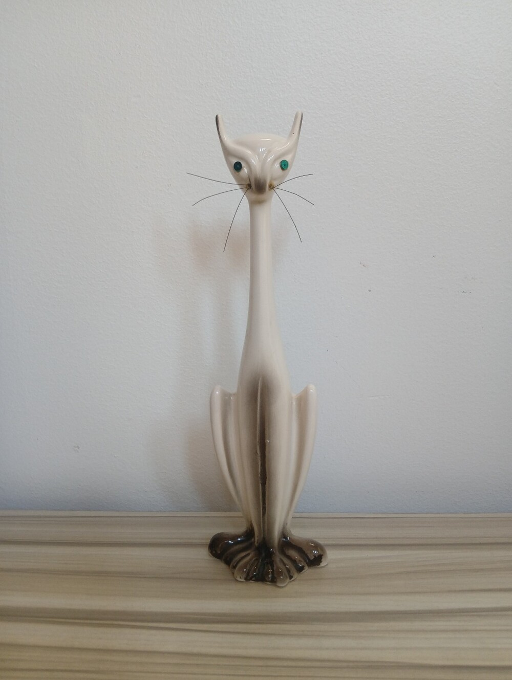Vtg Ceramic Long Neck Siamese Cat Figurine with Whiskers 11" MCM Atomic Japan